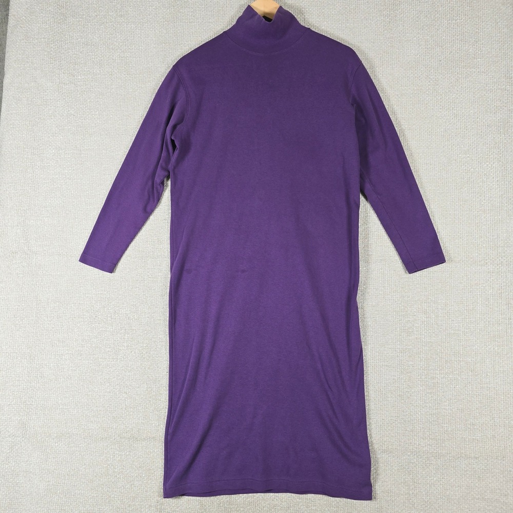 Lands End Womens Purple Turtleneck Sweater Dress S Regular 100 Cotton USA Defect